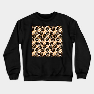 Halloween pumpkins on an orange Checkerboard pattern Crewneck Sweatshirt